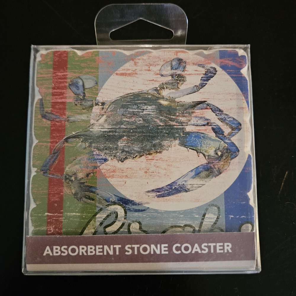 Highland Home Jumbo Crab Absorbent Stone Coasters Square Set of 4 Cork Backed